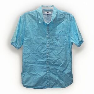 Michael Brandon Men's L Short Sleeve‎ Button Up Shirt Blue White Spot Casual